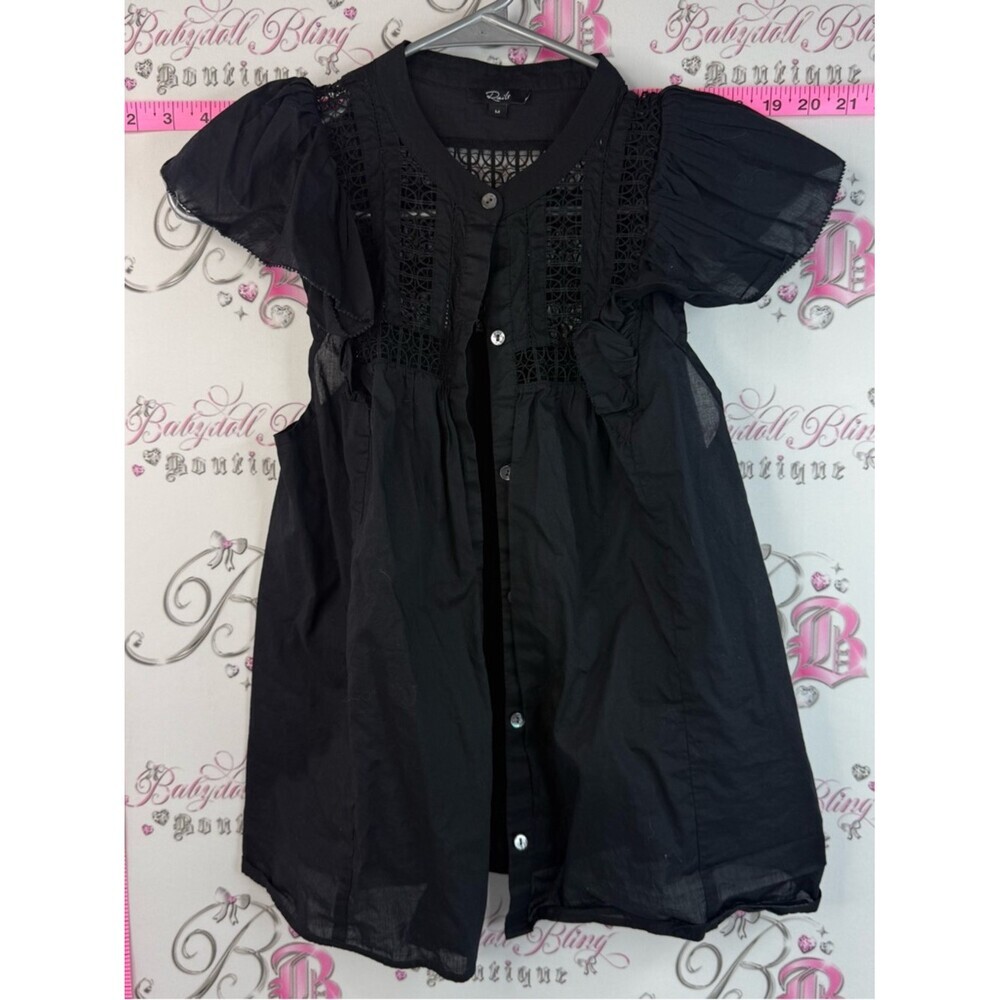 Rails shirt button down lace details Black Eyelet-Panel Button-Front Top